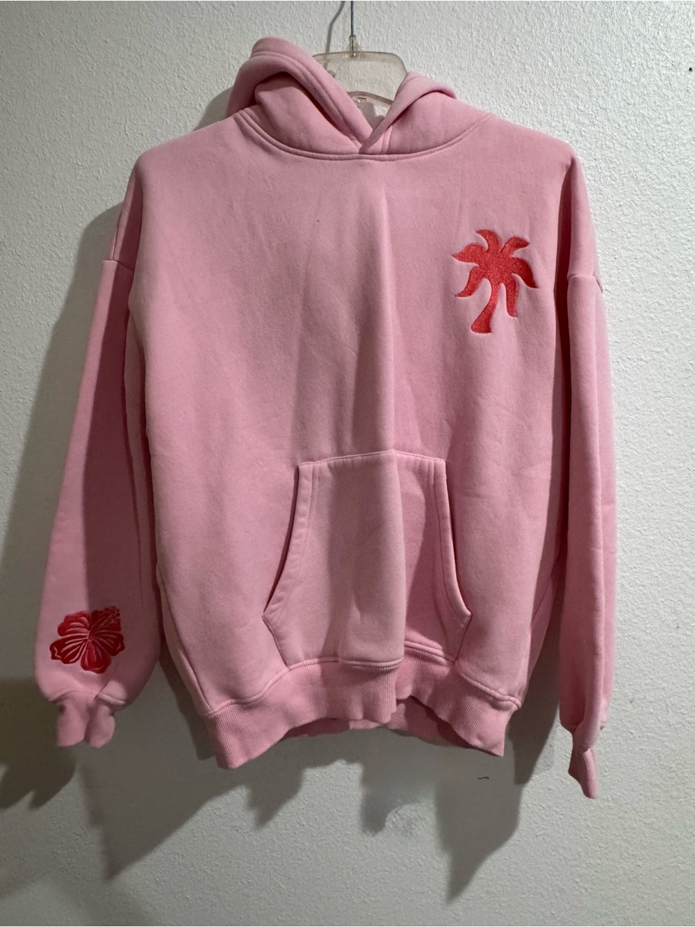Pink Palm Puff Hoodie - Light Pink